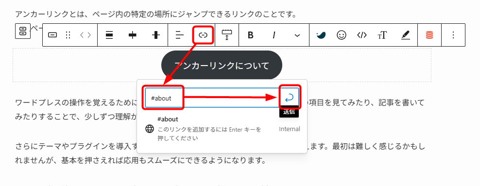 リンクより、#をつけてIDを設定する
